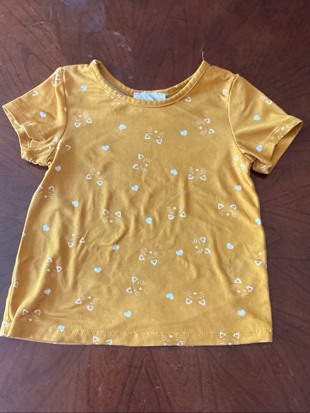 Girls' Mustard Cat Print - Short Sleeve Tee